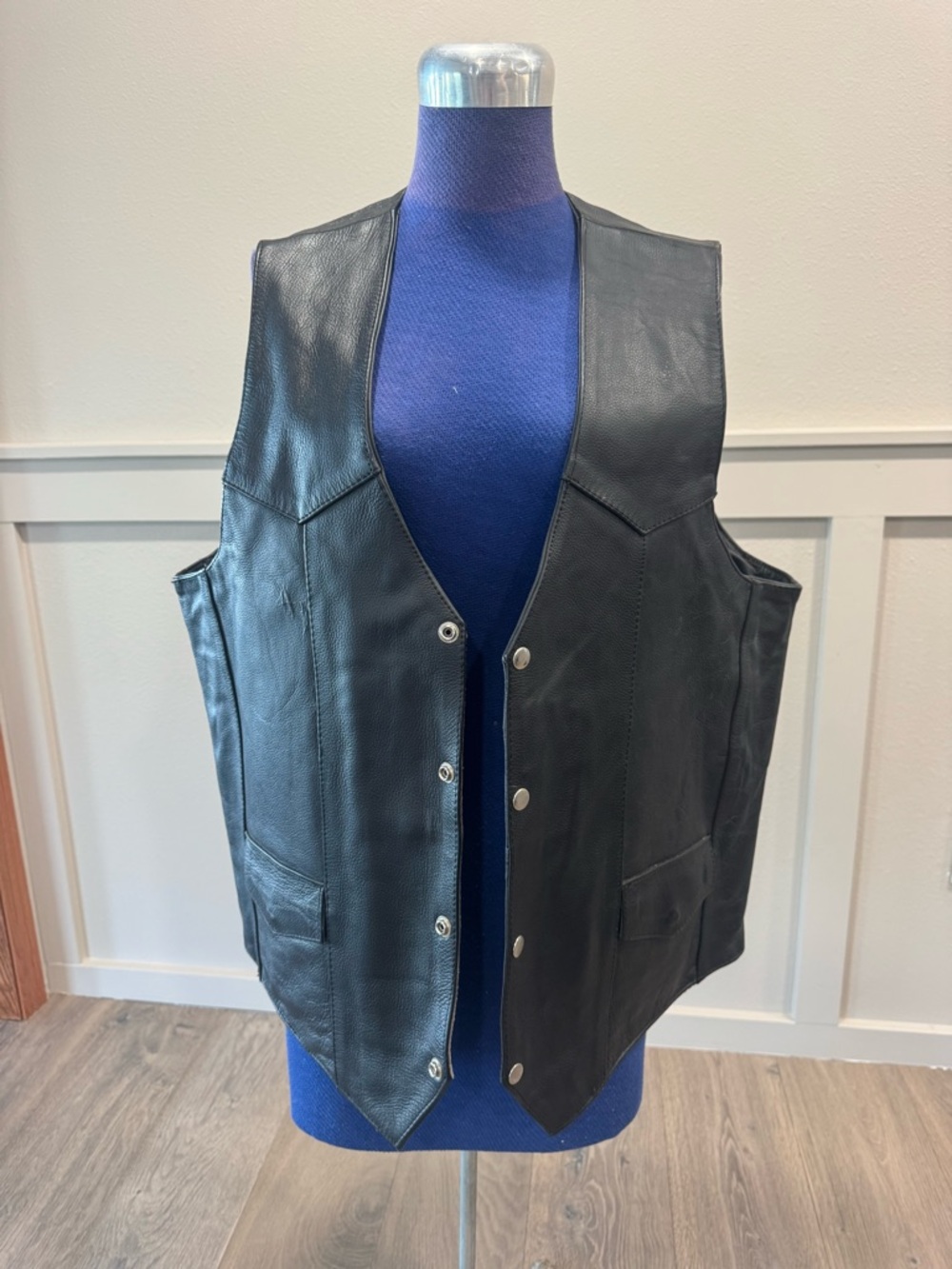 Barneys New York Black Leather Snap-Front Vest
